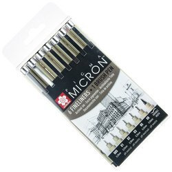 Zestaw cienkopisów Pigma Micron czarne 6szt. + Brush Pen