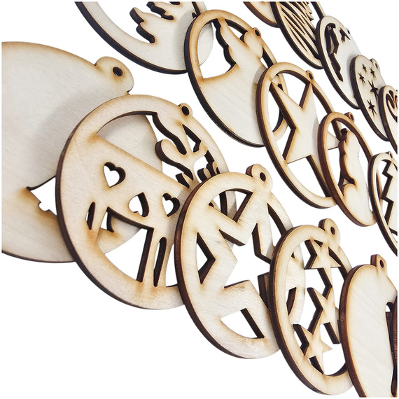 Holz-Christbaumanhänger Set 17 Stück - Muster-Mix - 6 cm