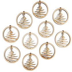 Drewniana ozdoba zawieszka bombka 6cm - Choinka z gwiazdką - 10 szt.