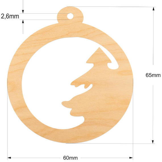 Drewniana ozdoba zawieszka bombka 6cm - choinka - 10szt
