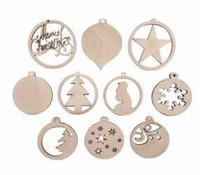 Drewniane zawieszki bombki na choinkę Mix wzorów