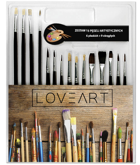 Zestaw malarski - farby akrylowe LOVEART 24x12 ml, 15 pędzli, paletka