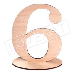 Drewniana cyfra numer liczba na podstawce 15cm cyferka cyfry 6