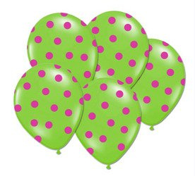 Balony w kropki 5 szt. 30 cm zielony/ różowe kropki