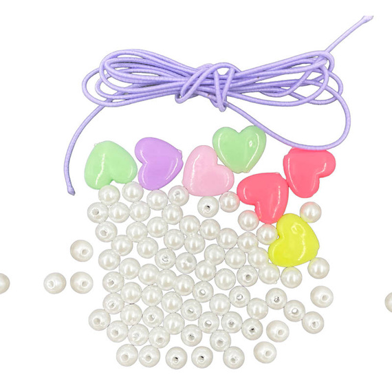 Pastelowe perełki i serduszka (87 szt.) z gumką - zestaw kreatywny LoveArt