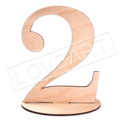 Drewniana cyfra numer liczba na podstawce 15cm cyferka cyfry 2
