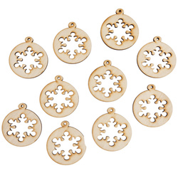 Drewniana ozdoba zawieszka bombka 6 cm Decor - płatek śniegu - 10szt