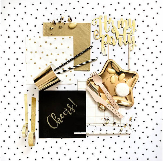 Serwetka 33x33cm - Biała w złote gwiazdki