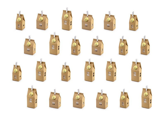 Kalendarz Adwentowy 24 Domki Brązowy Kraft – Świąteczny DIY