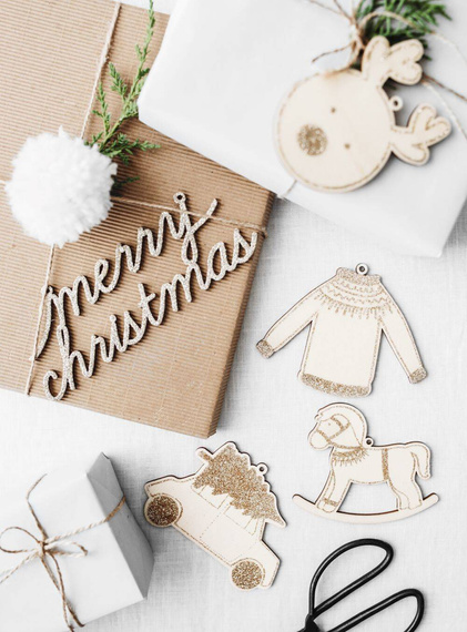 Drewniane zawieszki dekoracyjne z brokatem mix świąteczny