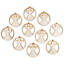 Drewniana ozdoba zawieszka bombka 6 cm - Anioł - 10szt