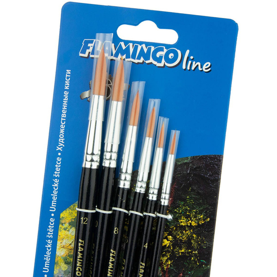 Zestaw pędzli syntetycznych okrągłych Flamingo - 6 sztuk
