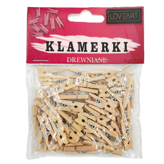 Spinacze drewniane, klamerki naturalne 2,5cm 50 szt.