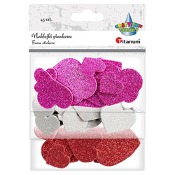 Naklejki piankowe serca 45szt brokatowe mix kolorów