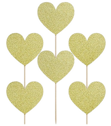 Toppery dekoracje do muffinek złote serca brokatowe 6szt