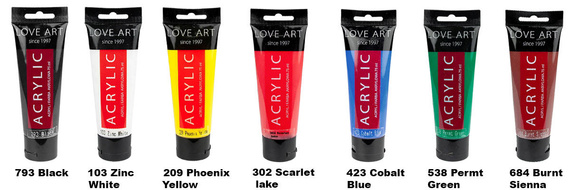 Farby akrylowe LOVEART 7x 75ml - podstawowe kolory