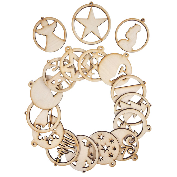 Holz-Christbaumanhänger Set 17 Stück - Muster-Mix - 6 cm