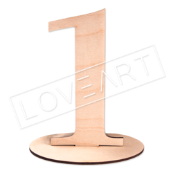 Drewniana cyfra numer liczba na podstawce 15cm cyferka cyfry 1