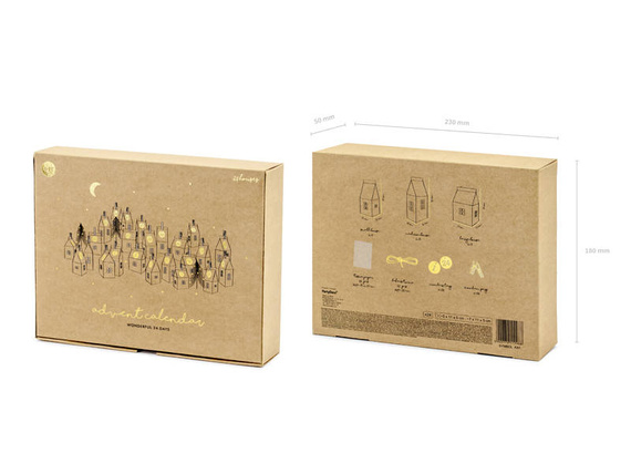 Kalendarz Adwentowy 24 Domki Brązowy Kraft – Świąteczny DIY