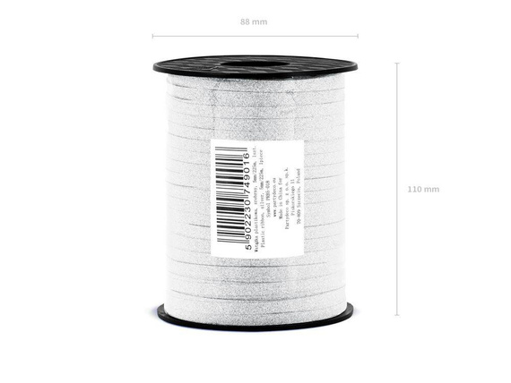 Wstążka świąteczna brokatowa do pakowania 5mm - 225m srebrna