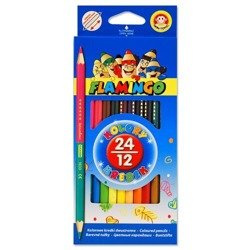 Kredki dwustronne 24 kolory / 12 kredek Flamingo