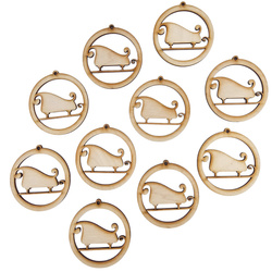 Drewniana ozdoba zawieszka bombka 6 cm - Sanie Mikołaja - 10szt