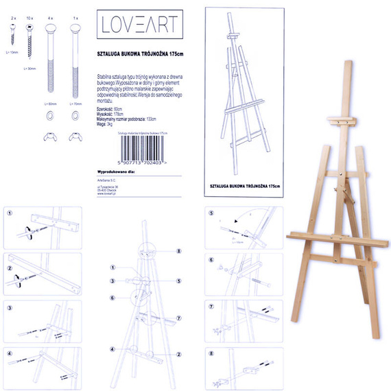 Sztaluga malarska drewniana 175 cm - Duża plenerowa