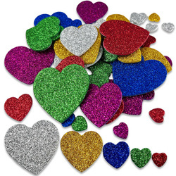 Naklejki brokatowe z pianki - Serca