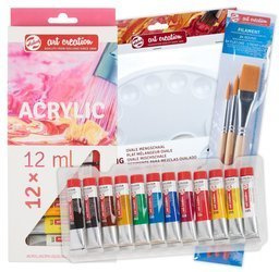 Farby akrylowe Talens Art Creation 12x12ml + pędzle 3szt + paletka