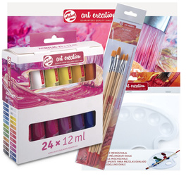 Zestaw farb akrylowych Talens ArtCreation 24x12ml + pędzle paletka i blok