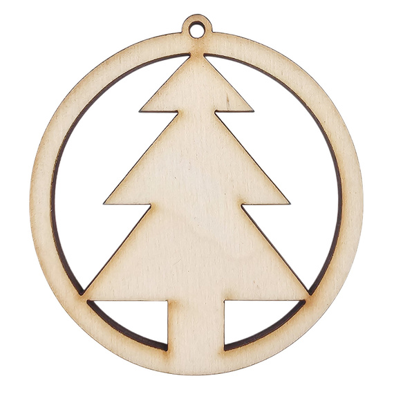 Drewniana ozdoba zawieszka bombka 6 cm Decor - z choinką