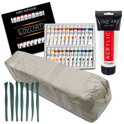 Zestaw rzeźbiarski - Farby akrylowe 24x12ml, Glina 10kg, Szpatułki