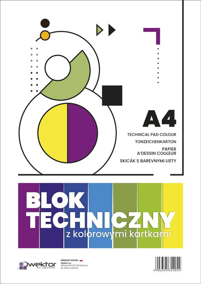 Blok techniczny kolorowy Wektor 160 g - A4, 8 arkuszy