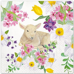 Serwetka do Decoupage 33x33cm - Lamb in Flowers