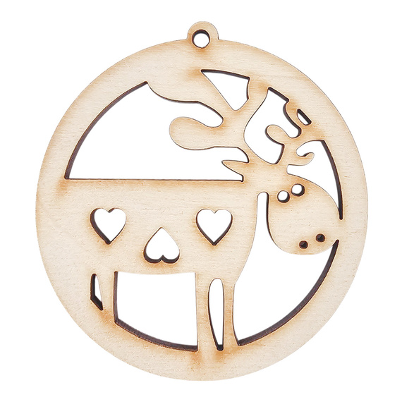 Drewniana ozdoba zawieszka bombka 6cm - Renifer