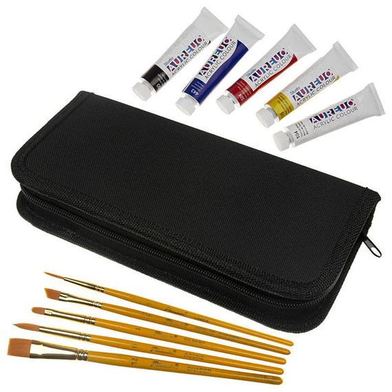 Zestaw malarski podróżny w etui - Phoenix - farby akrylowe 5x12 ml, 5 pędzli