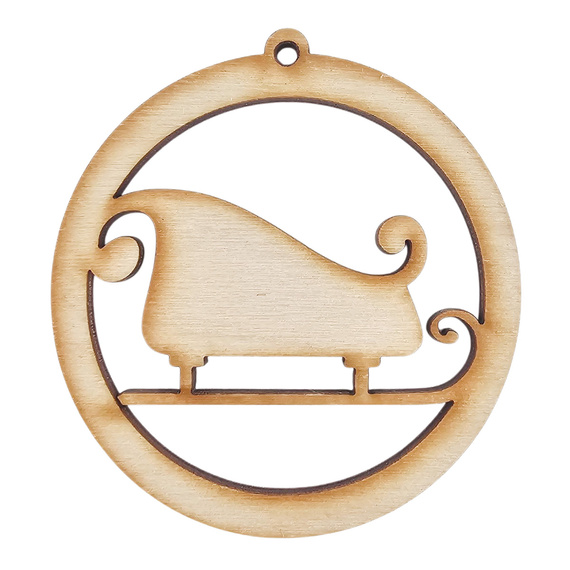 Drewniana ozdoba zawieszka bombka 6 cm - Sanie Mikołaja - 10szt