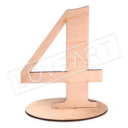 Drewniana cyfra numer liczba na podstawce 15cm cyferka cyfry 4