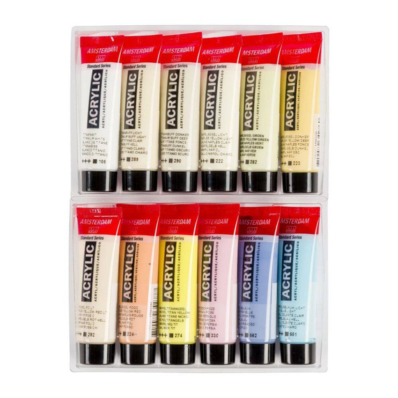 Zestaw farb akrylowych Amsterdam 12x20ml w kolorach pastelowych