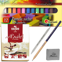 Zestaw rysunkowy - Pastele Phoenix 12szt, Blok, Wiszer