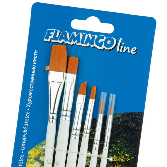 Zestaw pędzli syntetycznych okrągłych i płaskich Flamingo - 6 sztuk