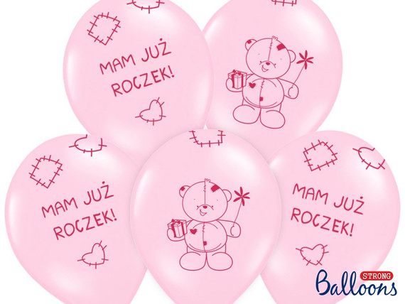 Balony Miś - mam już... - pastelowe różowe - 30cm 6szt