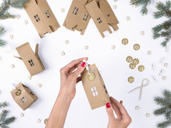 Kalendarz Adwentowy 24 Domki Brązowy Kraft – Świąteczny DIY