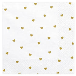 Serwetka 33x33cm - Biała w złote serca