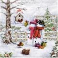 Serwetka 33x33cm - Snowmen bringing gifts bałwanki